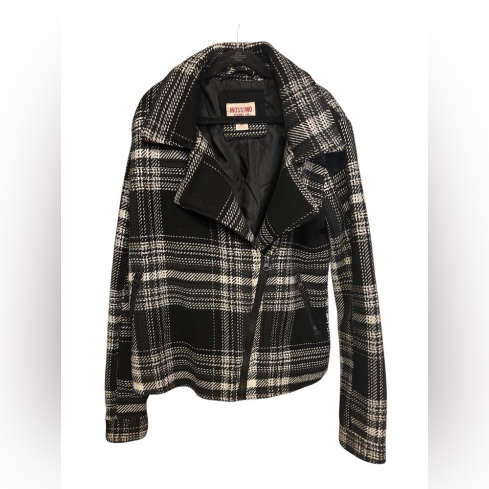 Massimo Supply Co Plaid Moto Jacket Black Cream | Asymmetrical Zip | Women’s